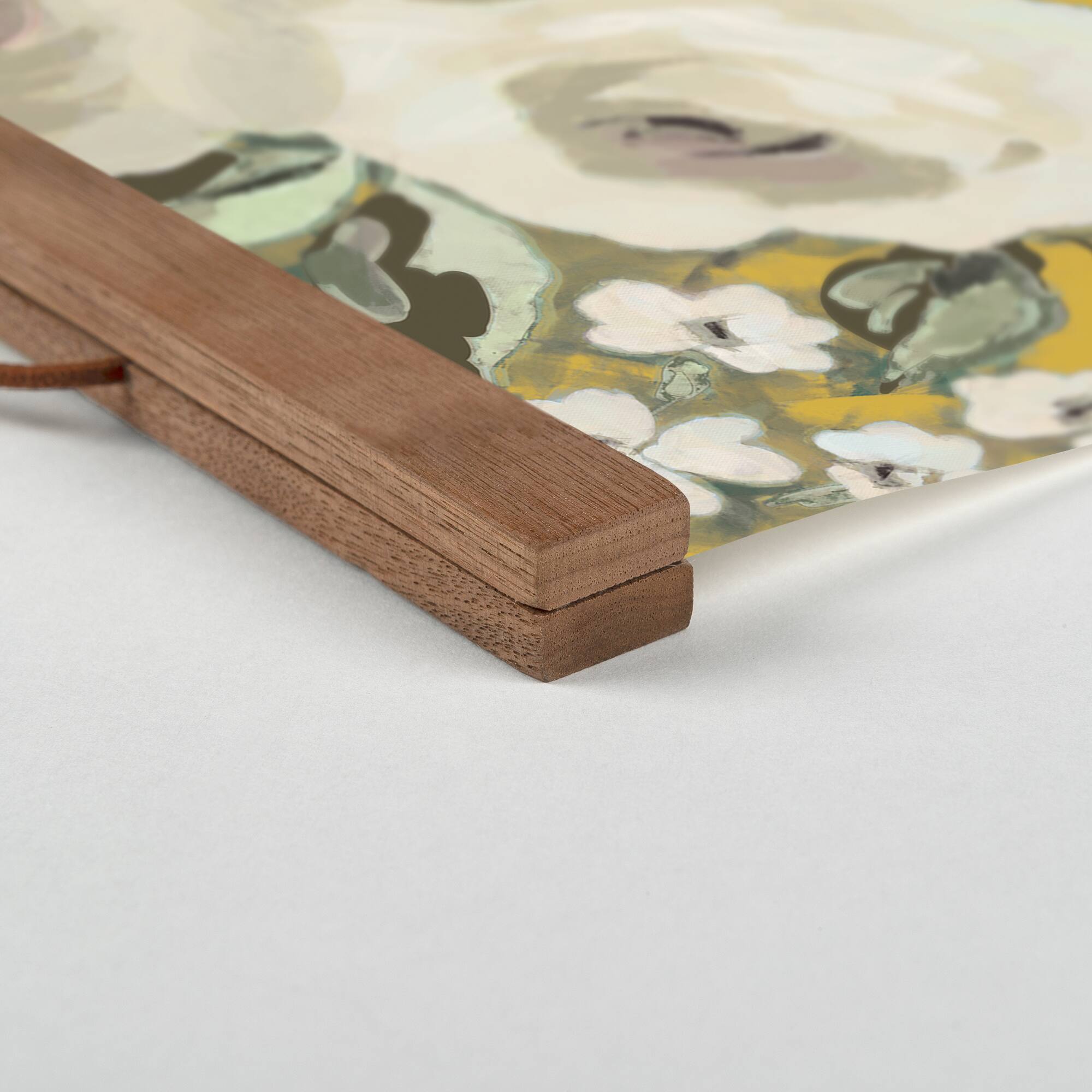 Yellow Floral Teak Hanging Canvas